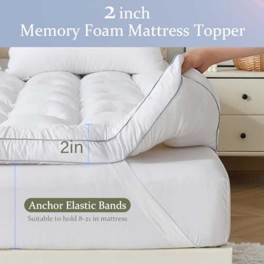 2 Inch Memory Foam Mattress Topper Twin for Back Pain, Extra Soft Pillow Top Mat - Picture 2 of 7